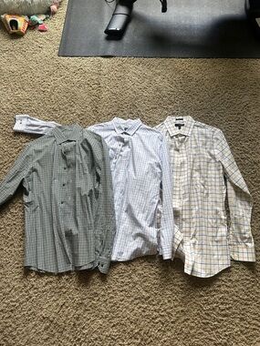 Men's Checked Button-Up Shirt - Blue/White/Cream Options